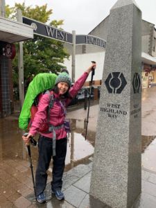 Kimberly at the start of the West Highland Way in Milngavie