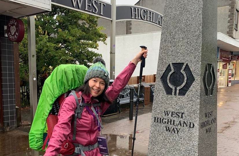 Kimberly at the start of the West Highland Way in Milngavie