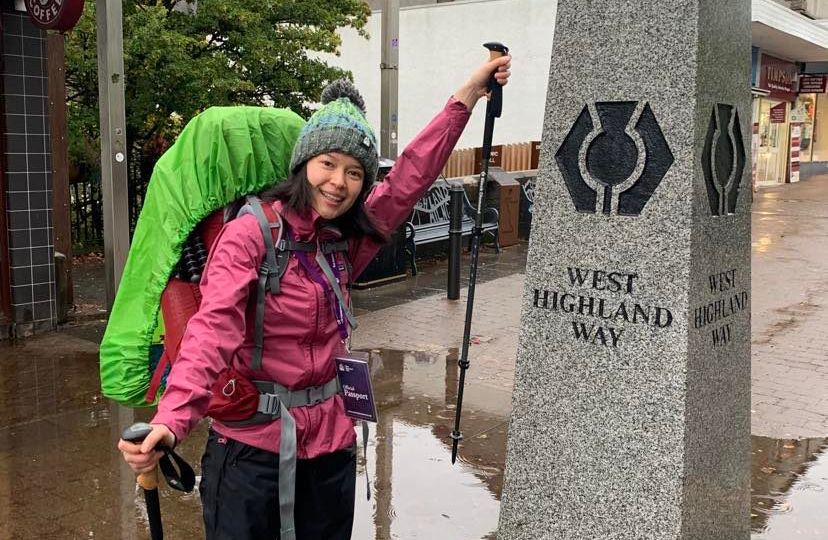 Kimberly at the start of the West Highland Way in Milngavie