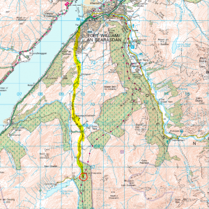 Map of Glen Nevis section of WHW and highlighted diversion