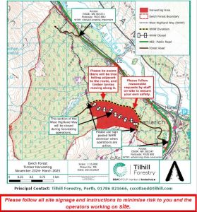 Map showing forestry works in Ewich Forest